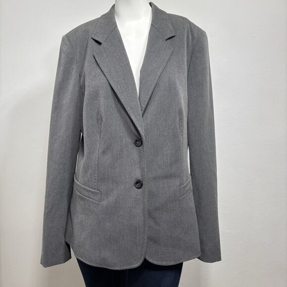 Worthington Women 2 Button Gray Blazer Jacket Sz 10 Stretch Career Classic Basic - Picture 1 of 10